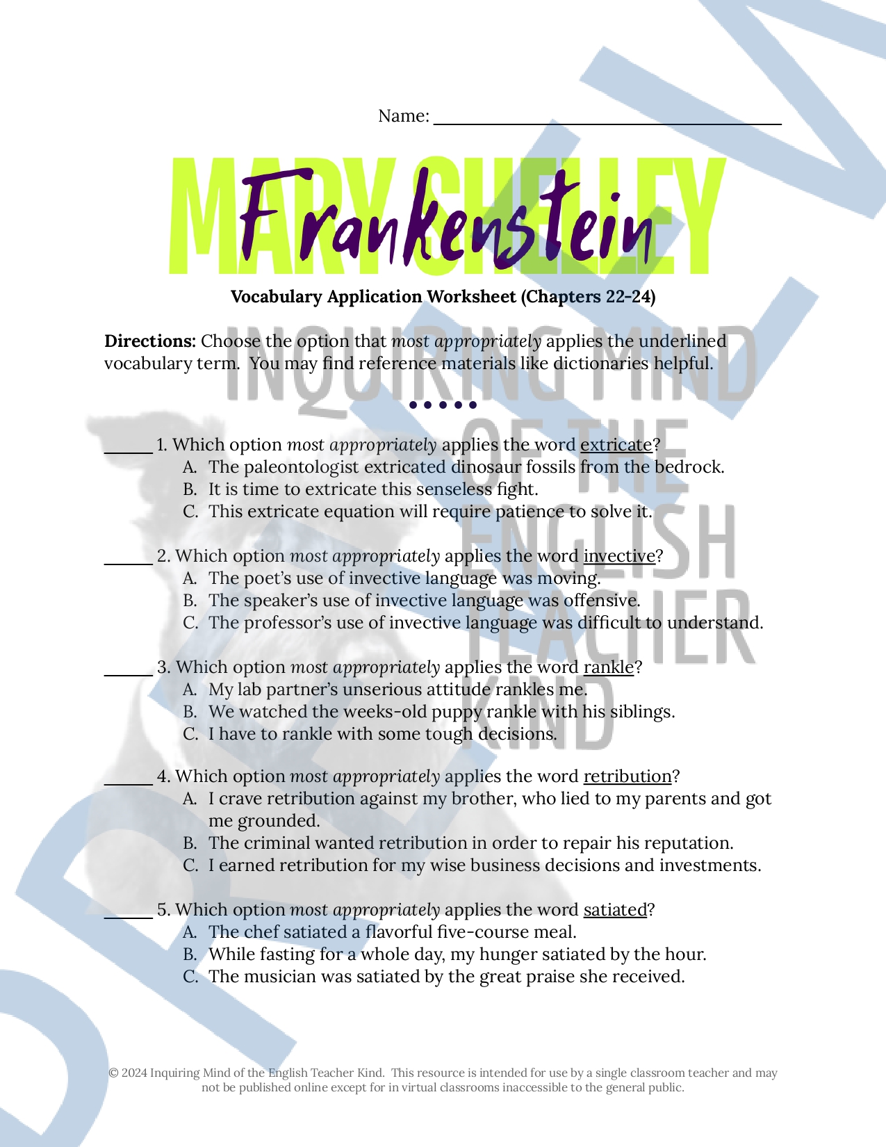 Frankenstein Chapters 22-24 Quiz, Close Reading Worksheet, and 