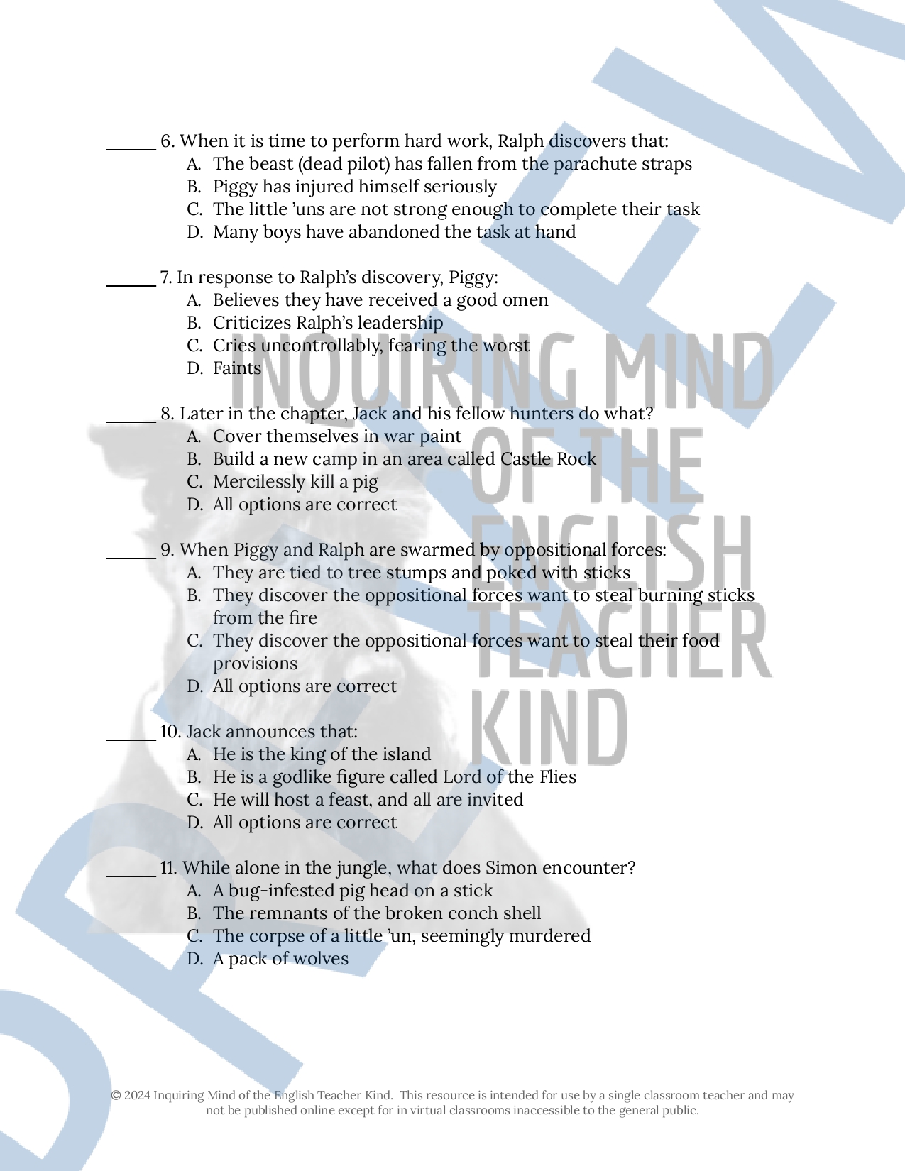 Lord of the Flies Chapter 8 Quiz and Answer Key - Classful