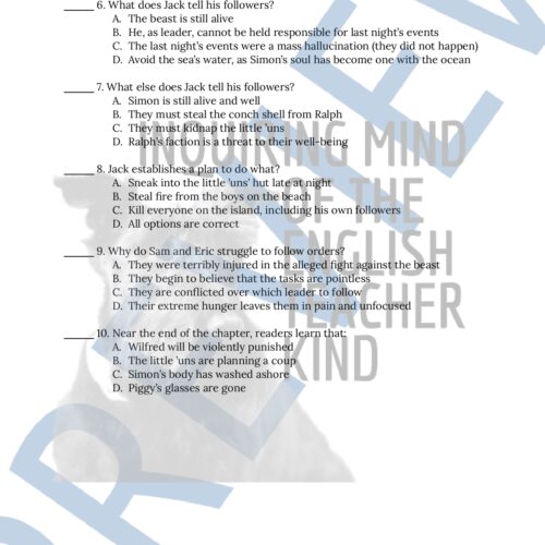 Lord of the Flies Chapter 10 Quiz and Answer Key - Classful