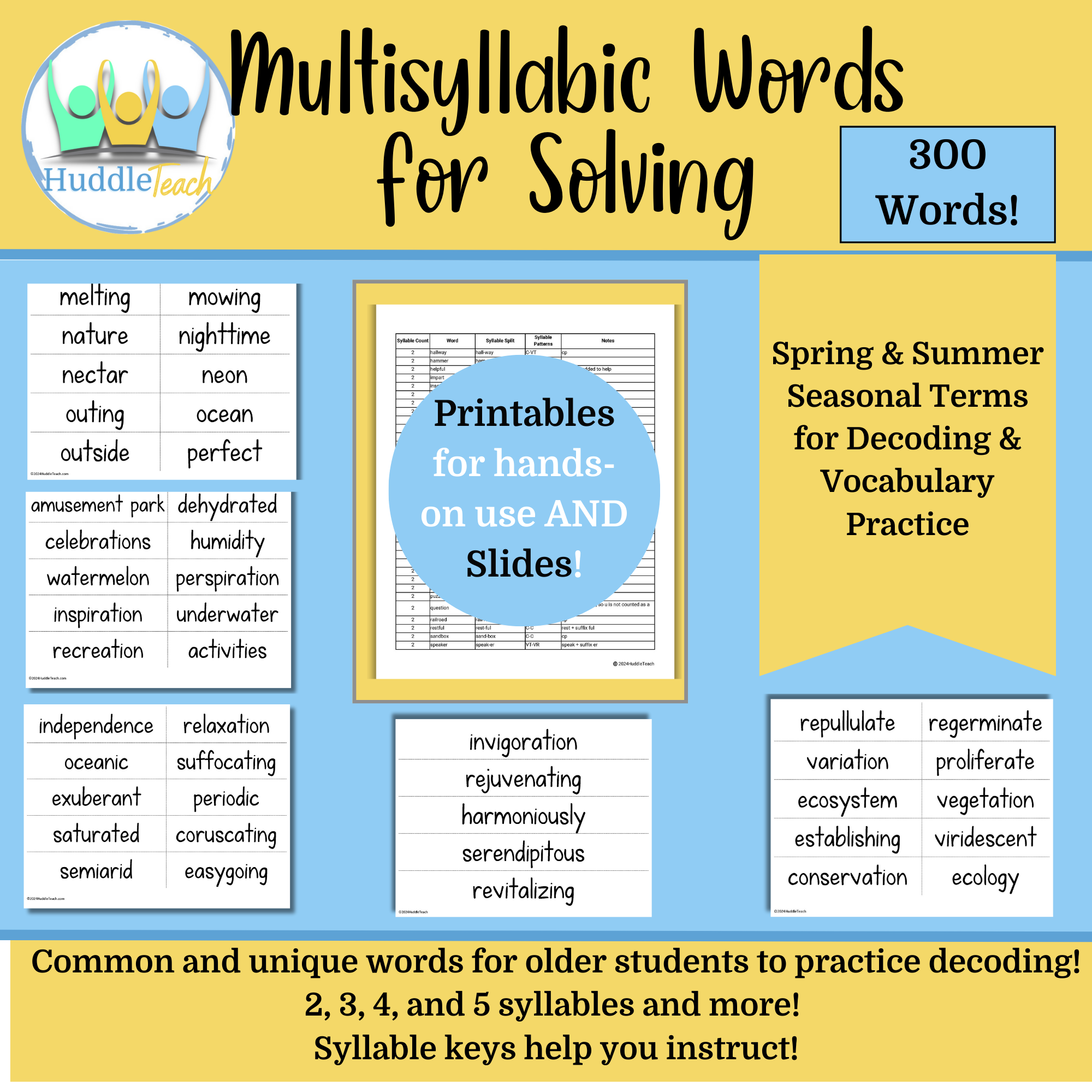 Solving Multisyllabic Words Spring and Summer Words Google Slides