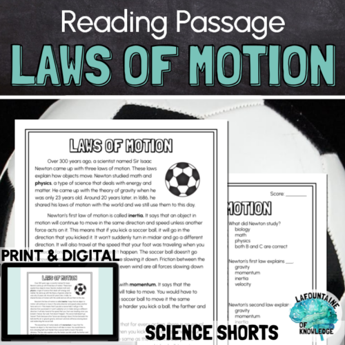Newton's Laws of Motion Reading Comprehension Passage PRINT and DIGITAL's featured image