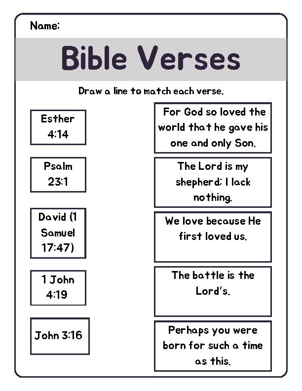 Bible Verse Match Worksheets for Kids 3-Page Printable Activity - Classful bible-verse-match-worksheets-for-kids-3-page-printable-activity-classful