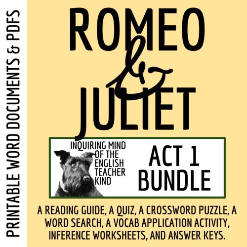 Romeo and Juliet Act 1 Quiz, Close Reading Worksheets, and Vocabulary Games's featured image