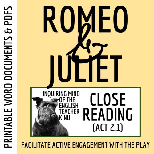 Romeo and Juliet Act 2 Scene 1 Close Reading Worksheet's featured image