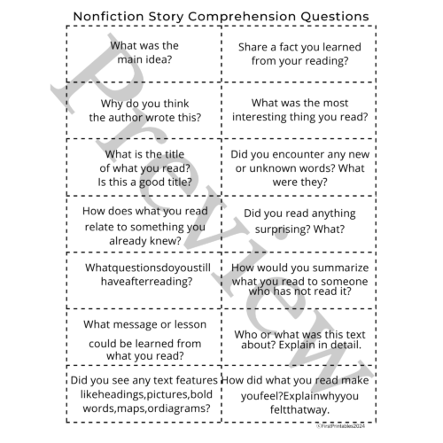 Nonfiction Text Reading Comprehension Questions Conversation Starter ...