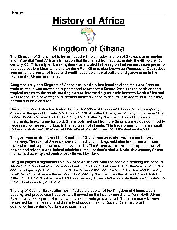 Ancient Africa- Kingdom of Ghana Assignment (PDF) - Classful