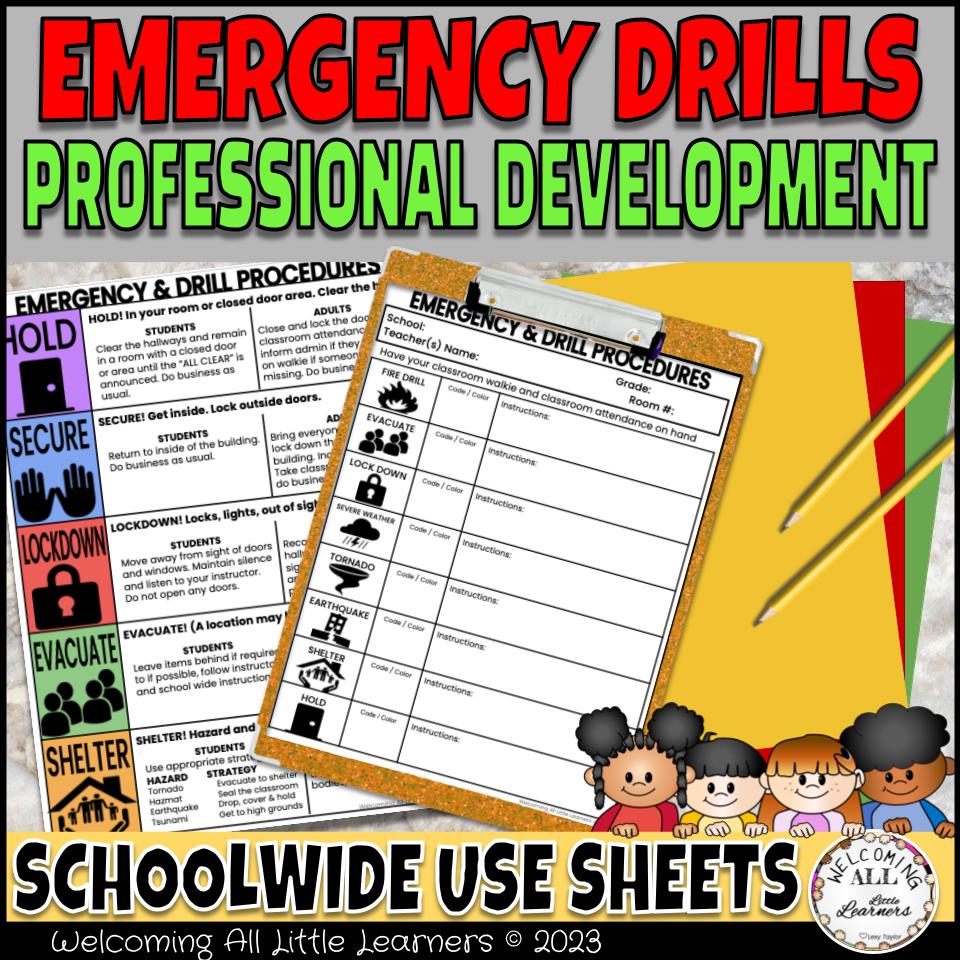 EDITABLE Professional Development Emergency &amp; Drill Procedures 
