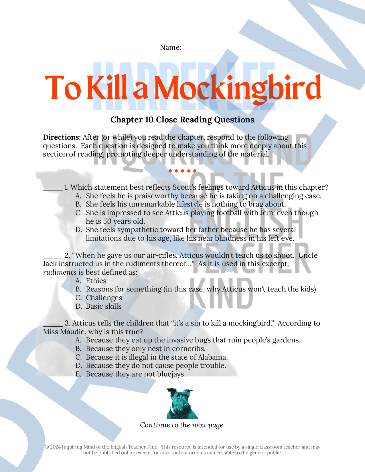 To Kill A Mockingbird Chapter 10 Audio To Kill a Mockingbird Chapter 10 Close Reading Analysis Worksheet