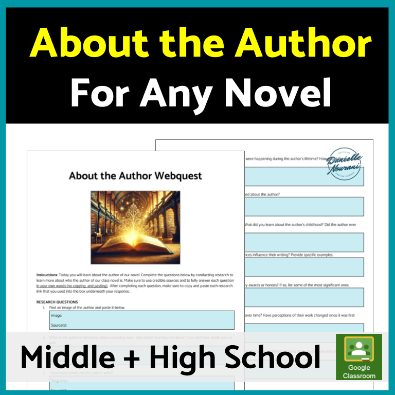 About the Author Activity, Author Study WebQuest, Novel Study any book, About the Author Search and Study