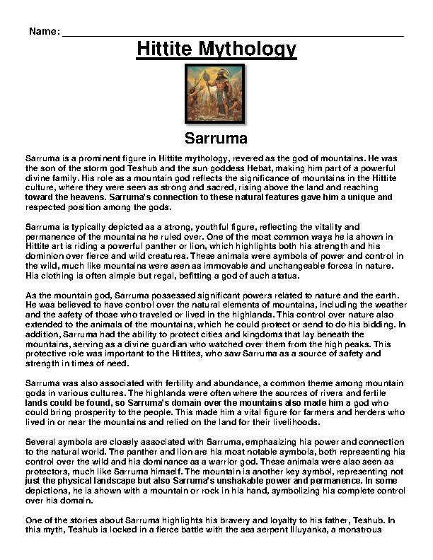 Hittite Mythology- Sarruma Article and Questions Assignment - Classful