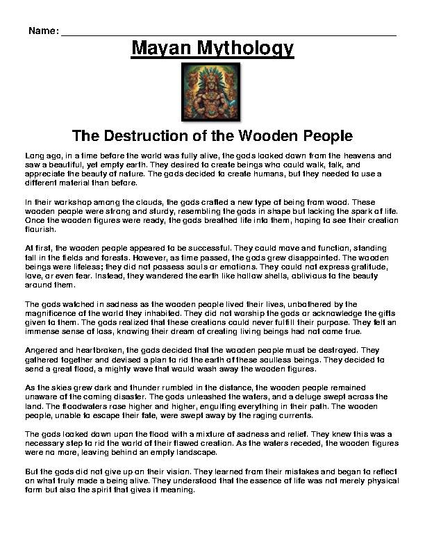 Mayan Mythology- The Destruction of the Wooden People Article and 