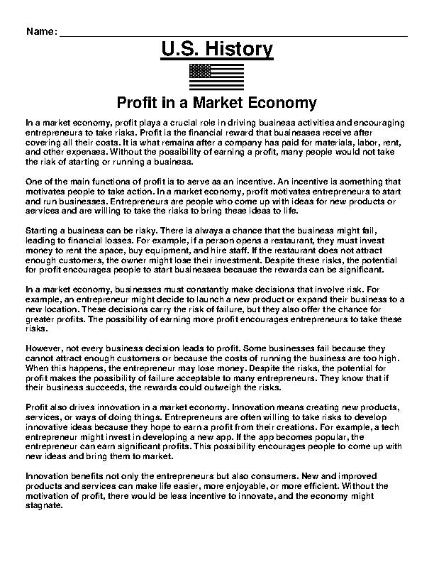 Profit in a Market Economy Article and Questions Assignment (WORD 