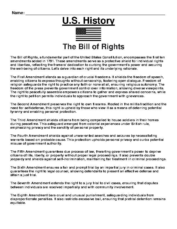 Bill of Rights Article and Questions Assignment (WORD and PDF 