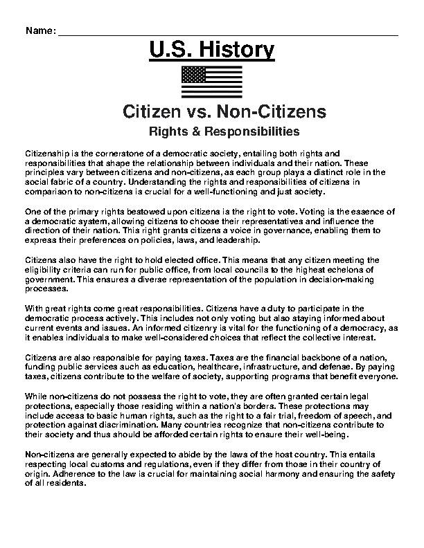 Citizens vs. Non-Citizens Article and Questions Assignment (WORD 