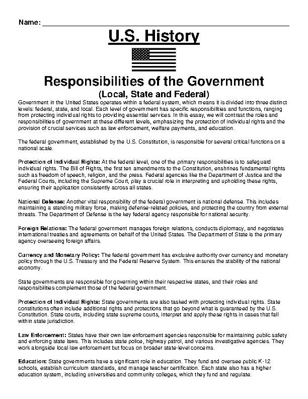 Responsibilities of Government (Local, State &amp; Federal) Article 