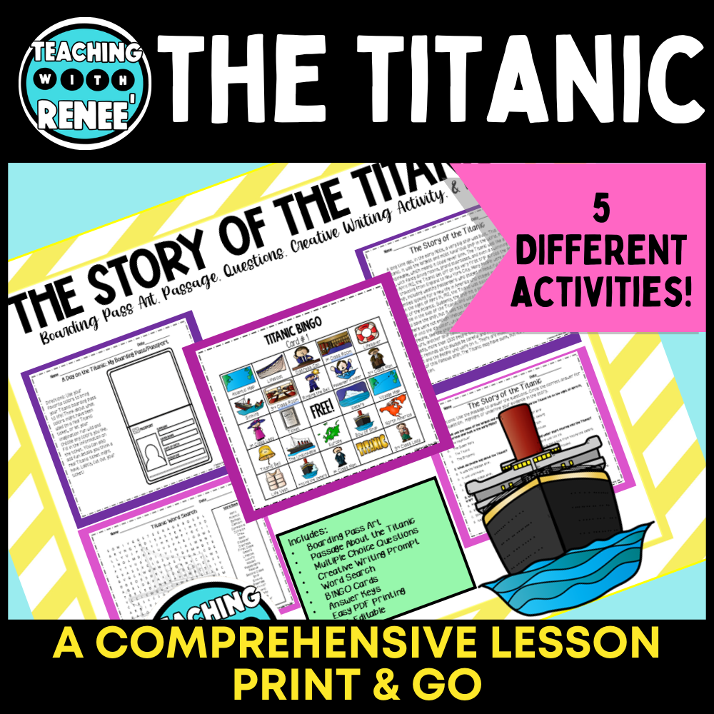 Titanic Reading Passage and Questions-Comprehensive Print & Go Activity-BINGO