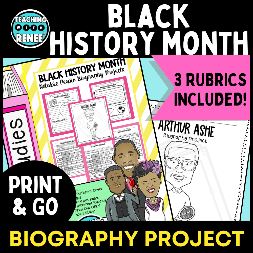Black History Month Leaders Biography Project Worksheets-Print & Go with Rubrics