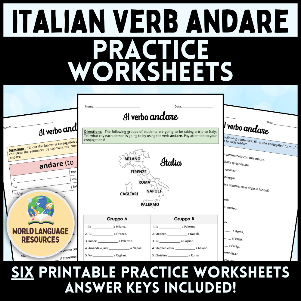 Italian Verb ANDARE - Practice Worksheets