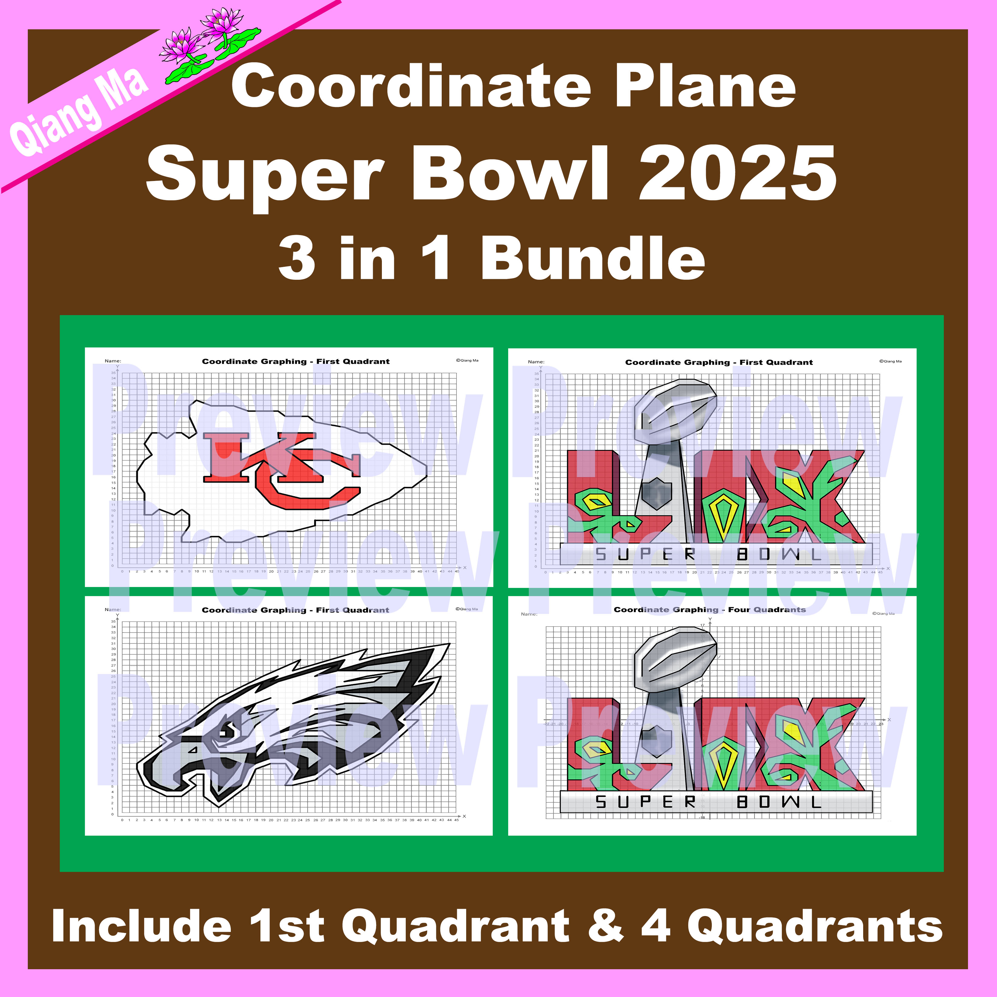 Super Bowl Coordinate Plane Graphing Picture Super Bowl 2025 Bundle