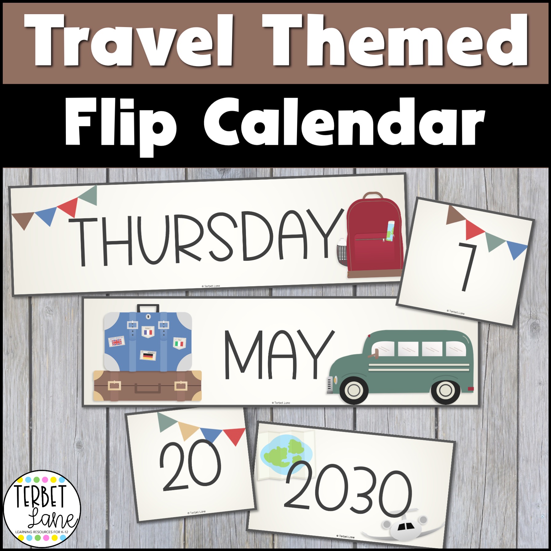 Travel Themed Classroom Decor Calendar Flip Chart | Days in School Flip Chart