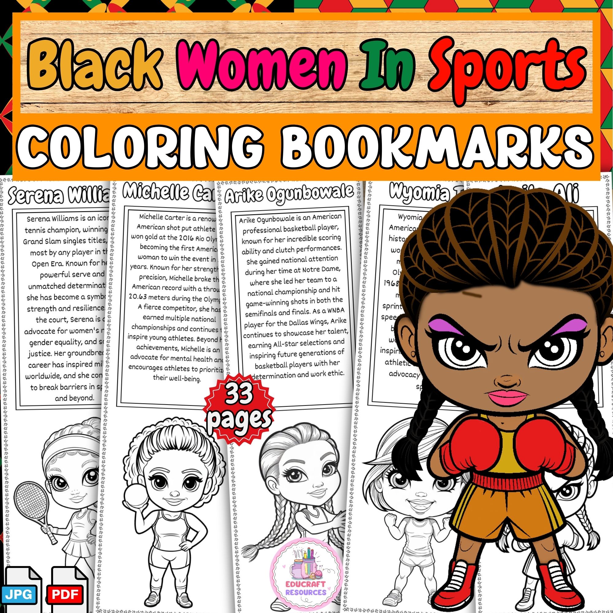 Black Women in Sports coloring Bookmarks | Black History Month activities