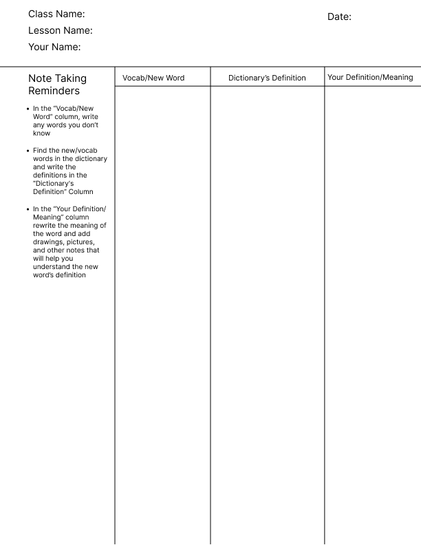 Note Taking Template A