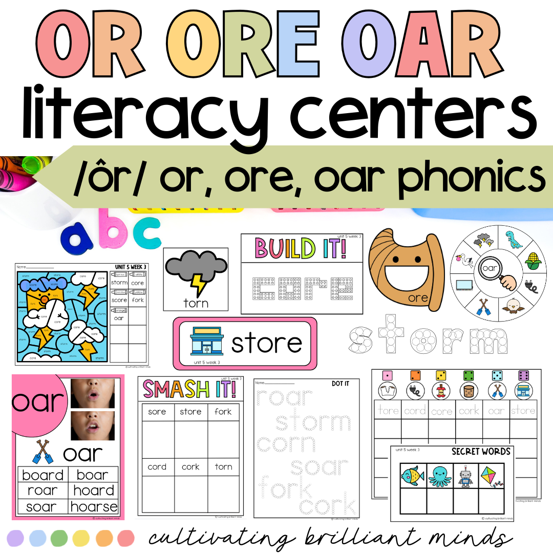 R-Controlled OR, ORE, OAR Phonics Centers & Worksheets | Phonics Activities