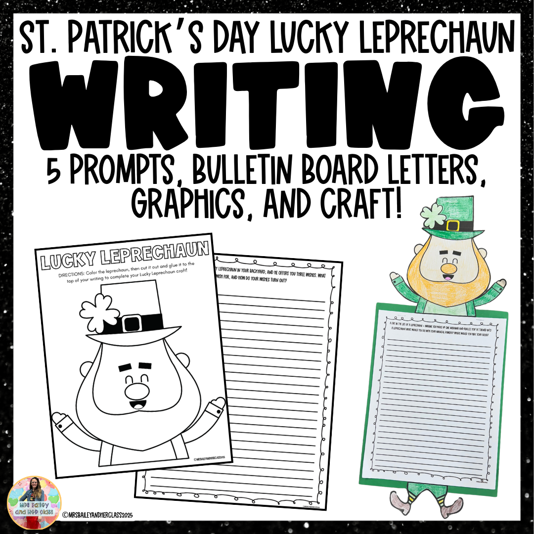 Leprechaun Craft & Writing Prompt St. Patrick's Day Bulletin Board Grades 3 - 6