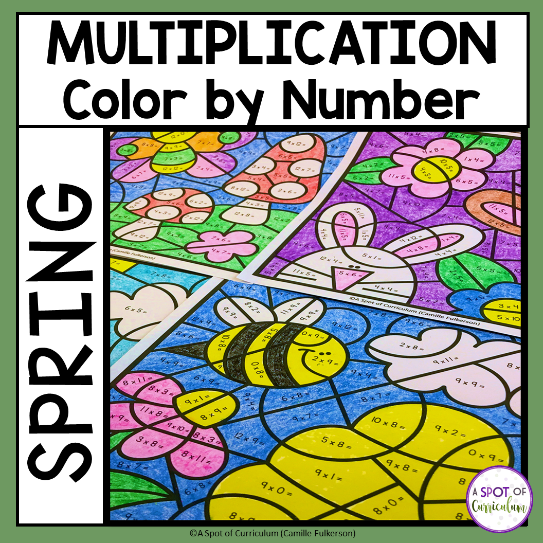 Spring Math Multiplication Coloring Sheets - Color by Number