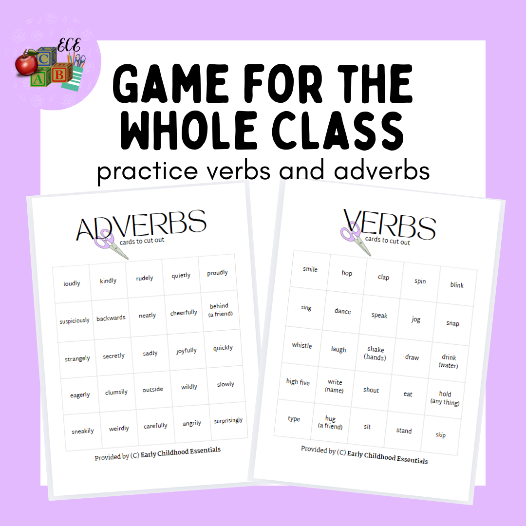 Adverbs and Verbs Whole Class GAME