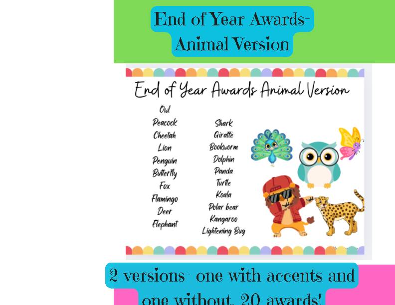 End of Year Awards- Animal Version