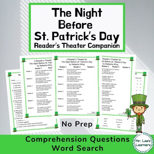 St. Patrick's Reader's Theater - The Night Before St. Patrick's Day Companion with Comprehension Question and Word Search's featured image