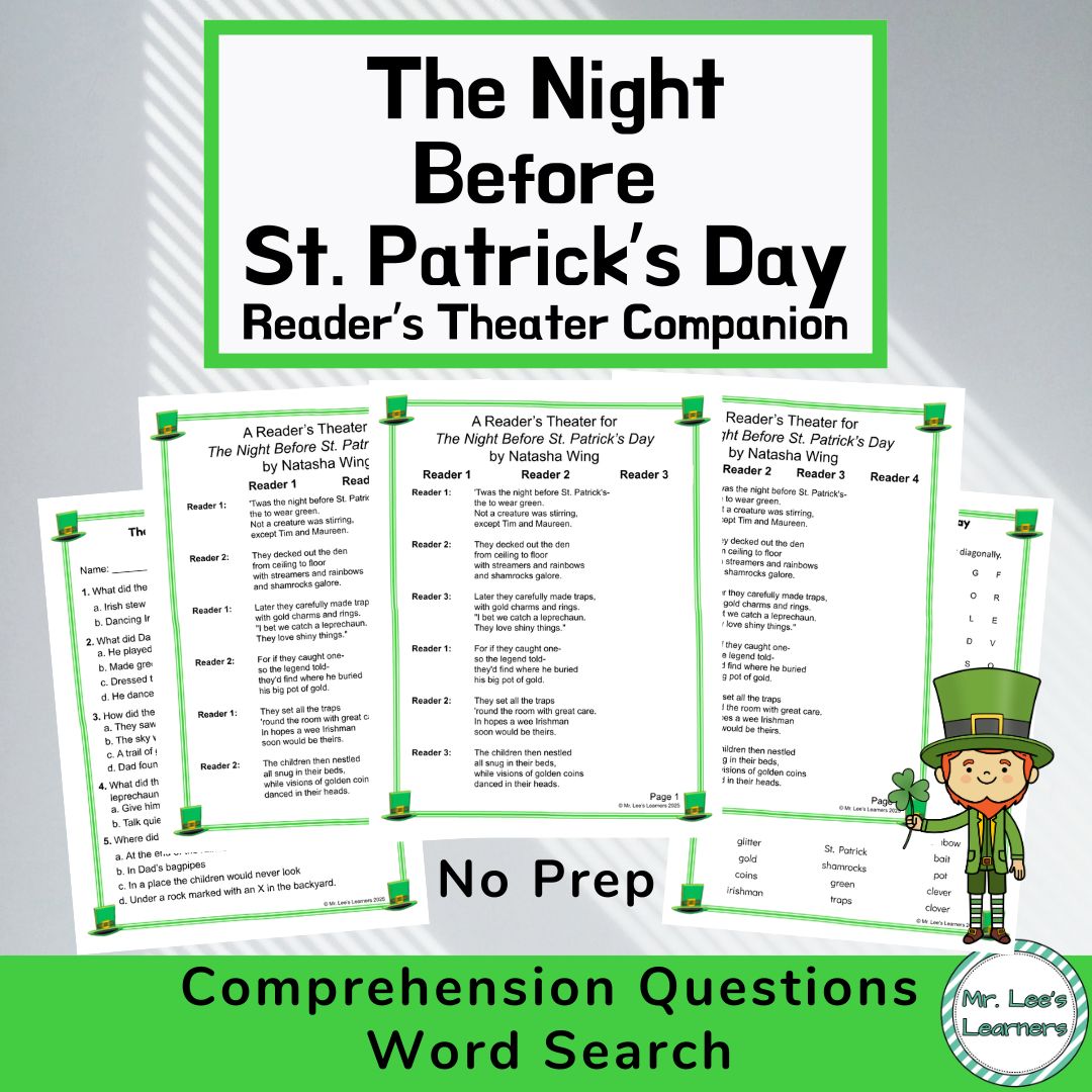 St. Patrick's Reader's Theater - The Night Before St. Patrick's Day Companion with Comprehension Question and Word Search