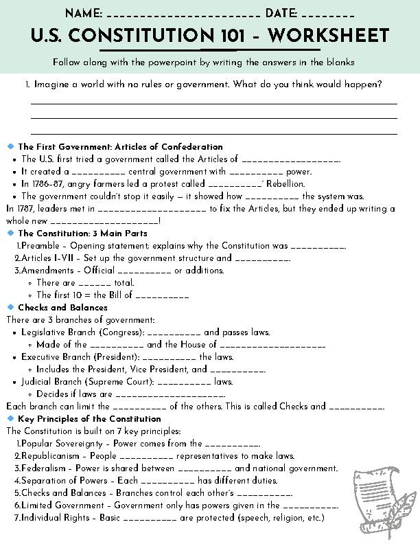 U.S. Constitution 101-- an Civics EOC study review power point and worksheet.'s featured image