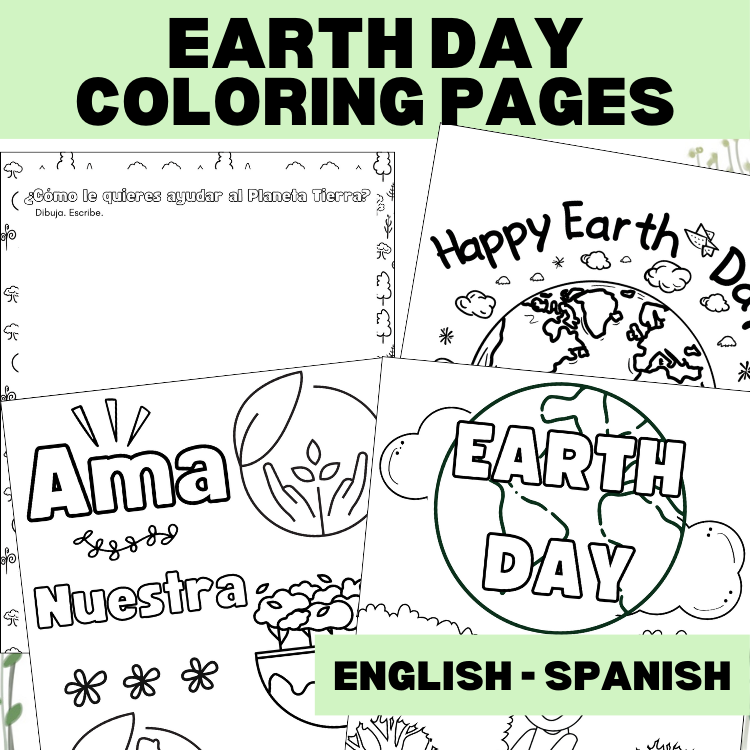 Earth Day Coloring Pages Bonus Writing Activity English | Spanish Version