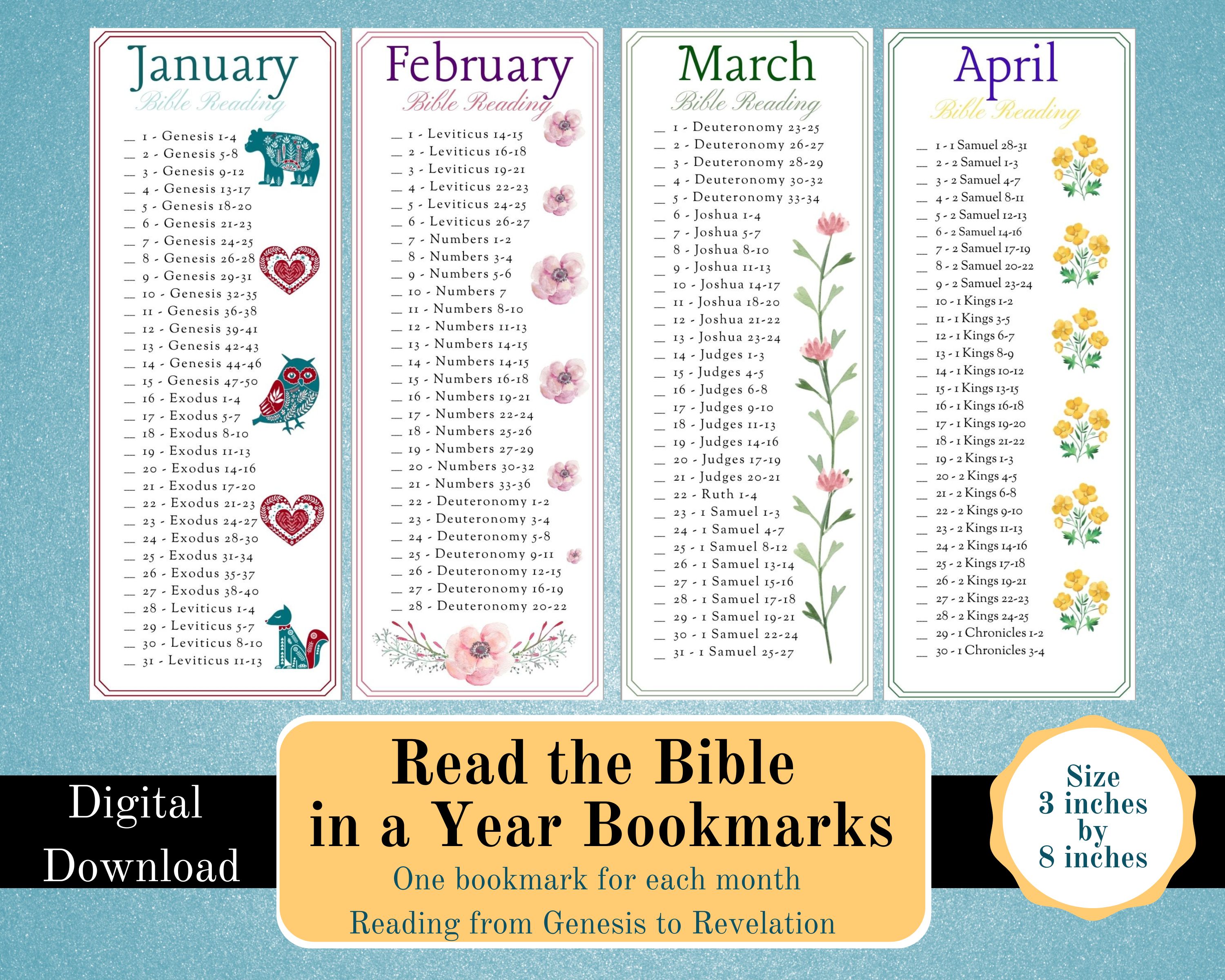 Bible Reading Bookmarks, Read the Bible in a Year, Printable Bookmarks, Bible Reading Tracker, 2025 Bible Reading, Digital Download