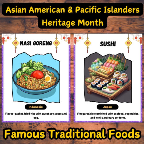 Famous Traditional Foods Asian American & Pacific Islanders Heritage Month Posters | AAPI Bulletin Board | Bulletin Board Decor | Posters | Classroom Decor's featured image