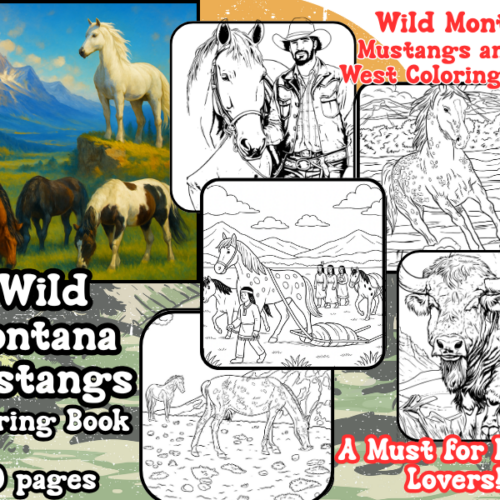 Wild Montana Mustangs Old West Coloring Book, Native American, Wild Horses, Old West Forts, Towns and Wanted Rustlers!'s featured image