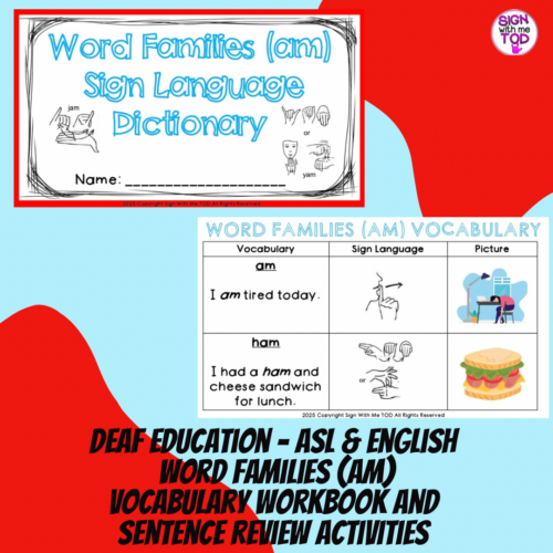 Deaf Education ASL & English Word Families (am) Vocabulary Workbook's featured image