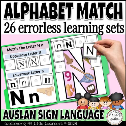 Auslan Alphabet Errorless Learning File Folder Set: Letter Match A-Z Centers. Australian Sign Language's featured image