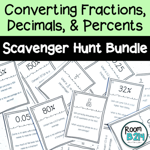 Converting Fractions Decimals and Percents Scavenger Hunt Bundle | TEKS 6.4G's featured image