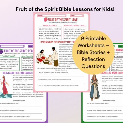 Fruit of the Spirit Bible Lessons for Kids – Christian Printable Worksheets with Bible Stories, Reflection Questions, and Character Building's featured image