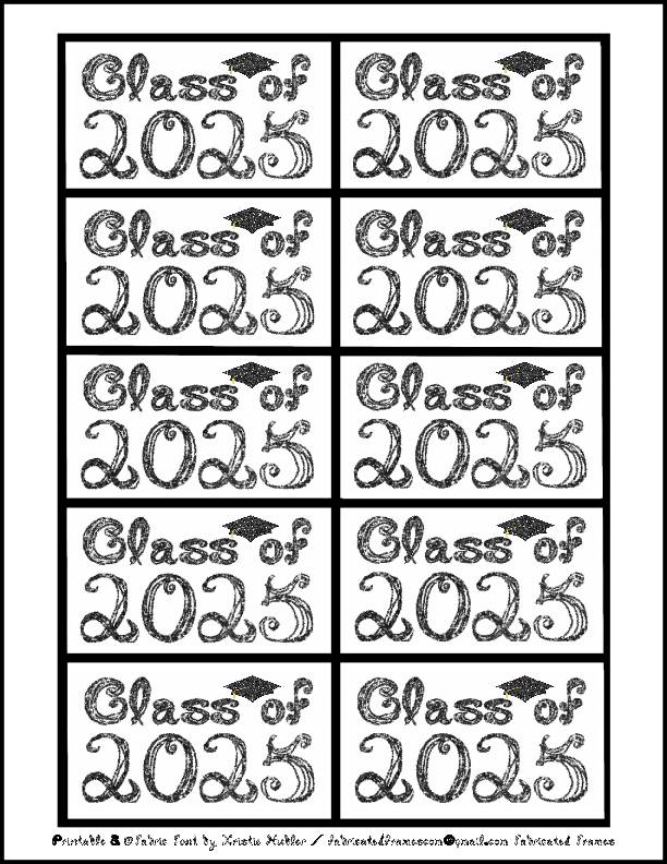 Class of 2025 Graduation Cap Shiny Black Fabric Font 10 Gift Tags Printable's featured image
