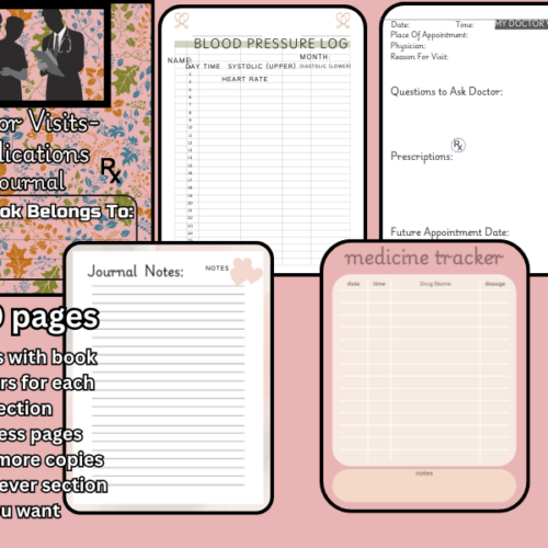 Dr. Visits-Medications Journal. This journal has 4 sections, Dr. Visits, Medications, Blood Pressure and Notes. A total of 100 pages to keep track of everything Doctor and lots of room for your important notes.'s featured image