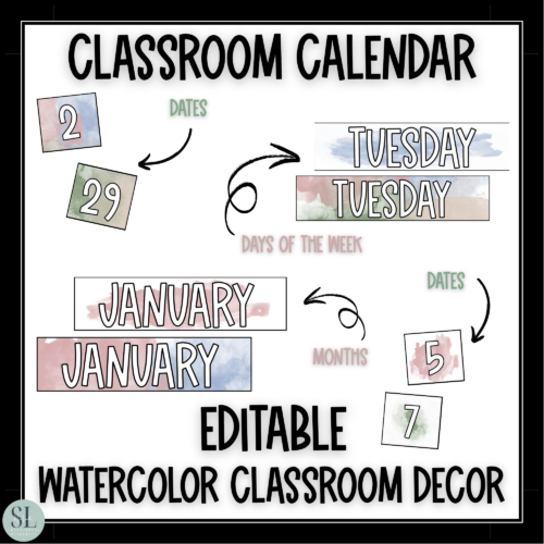 Watercolor Calendar | Classroom Decor | Editable | Flip or Display's featured image