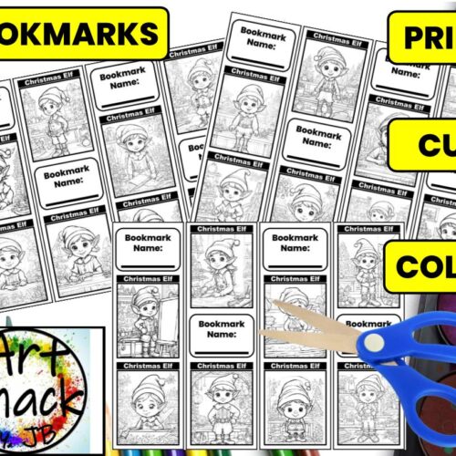 Christmas Elf Coloring Bookmarks - (12 cute bookmarks)'s featured image