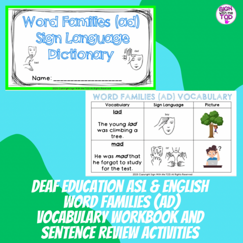 Deaf Education ASL & English Word Families (ad) Vocabulary Workbook's featured image