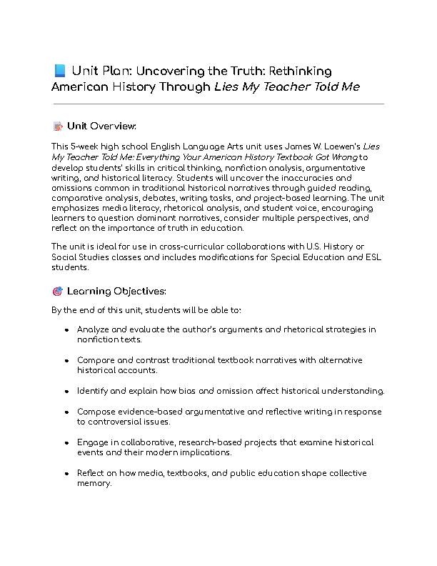 Lies My Teacher Told Me by James W. Loewen (COMPLETE UNIT BUNDLE)'s featured image