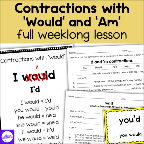 Contractions with Would and Am | Full Weeklong Lesson Plans, Worksheets, Tests's featured image