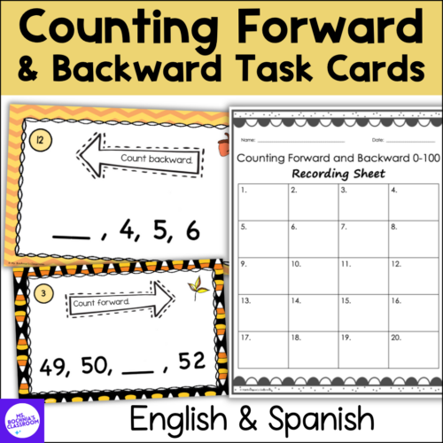 Counting Forward & Backward Task Cards #s 0-200 Fall Theme | English & Spanish's featured image